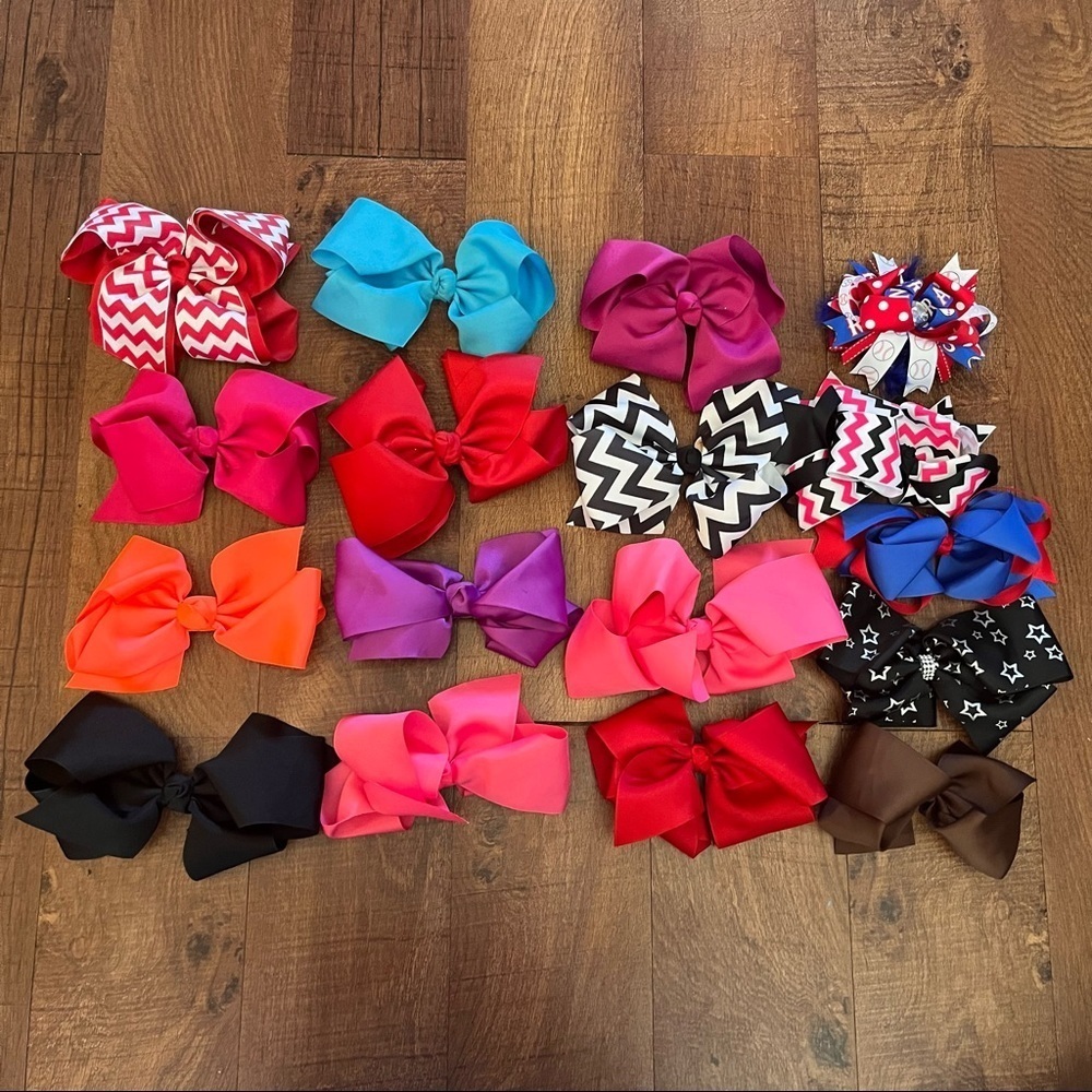 Hair bow bundle lot 17 total red pink blue purple black brown chevron